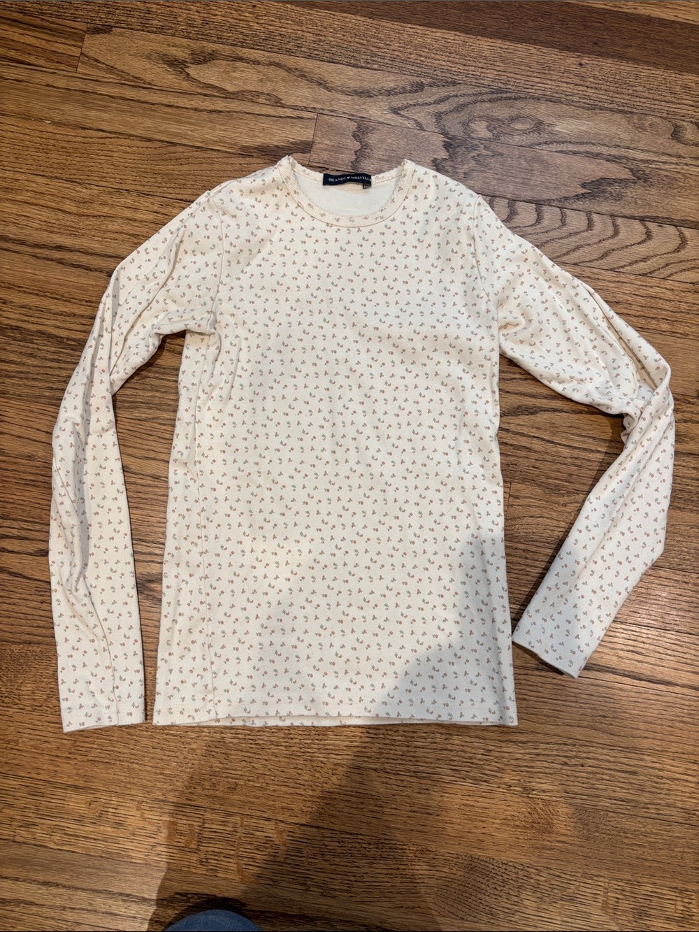 Brandy Melville Cream Long Sleeve Tee with Tiny Floral Print